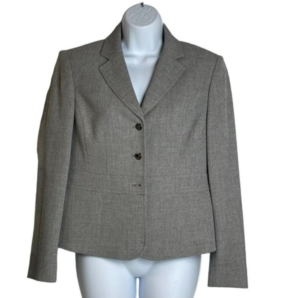 Vintage Anne Klein Womens Gray Pleated‎ Skirt Suit Size 8P Office Ware